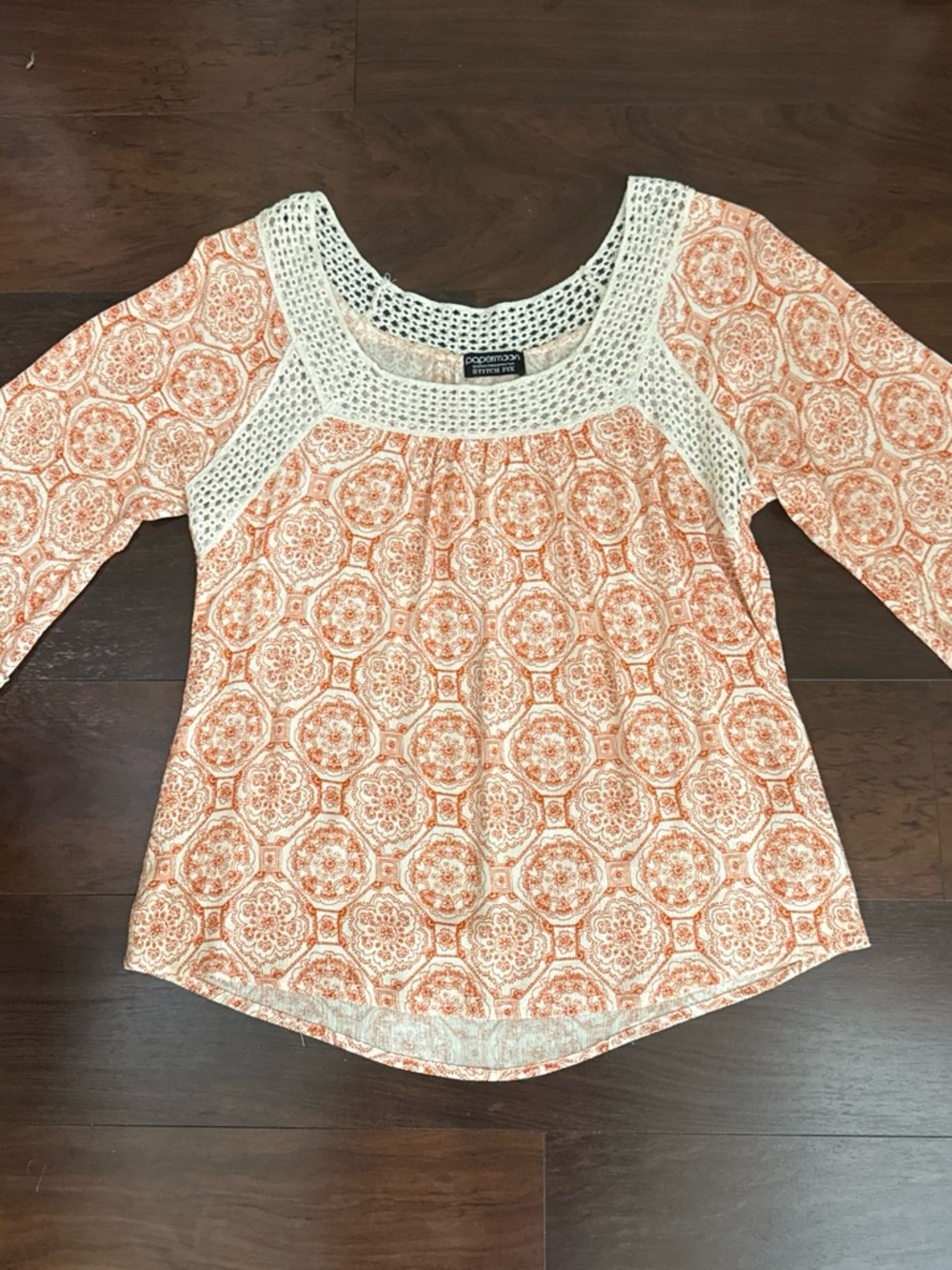 Papermoon Orange Medallion Tunic with Cream Crochet Yoke
